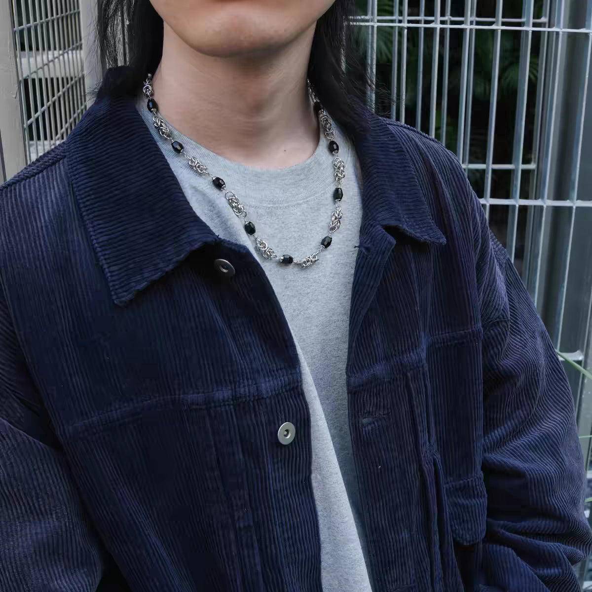 Planderful Jewelry Stainless Steel Cuban Chain Necklace Black Bead Handmade For Everyday Style