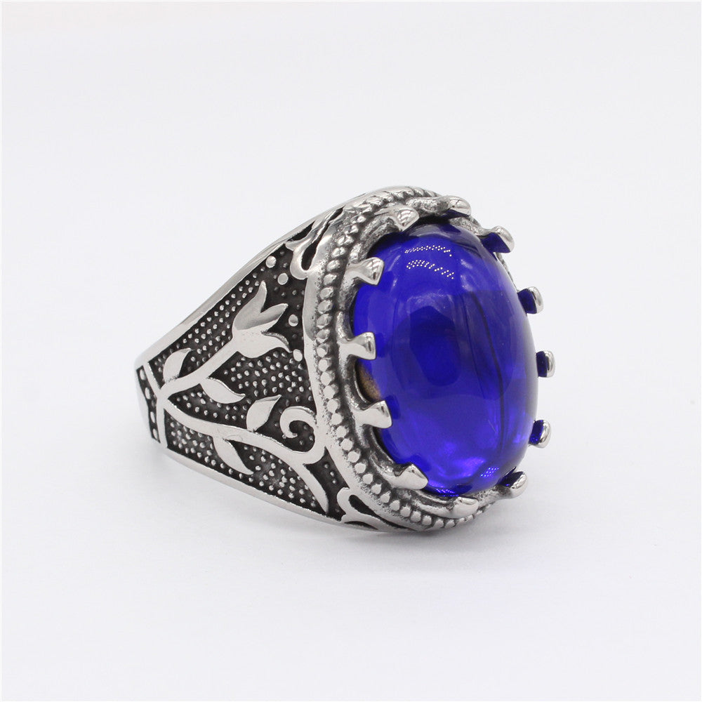 Planderful Titanium Steel Ring With Oval Stone Tulip Design Unisex Premium Fashion Court Style