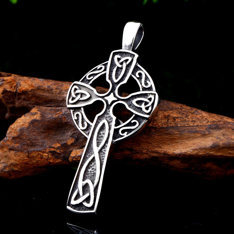 Titanium Steel Viking Celtic Knot Cross Pendant for Men - Retro Stainless Steel Accessory