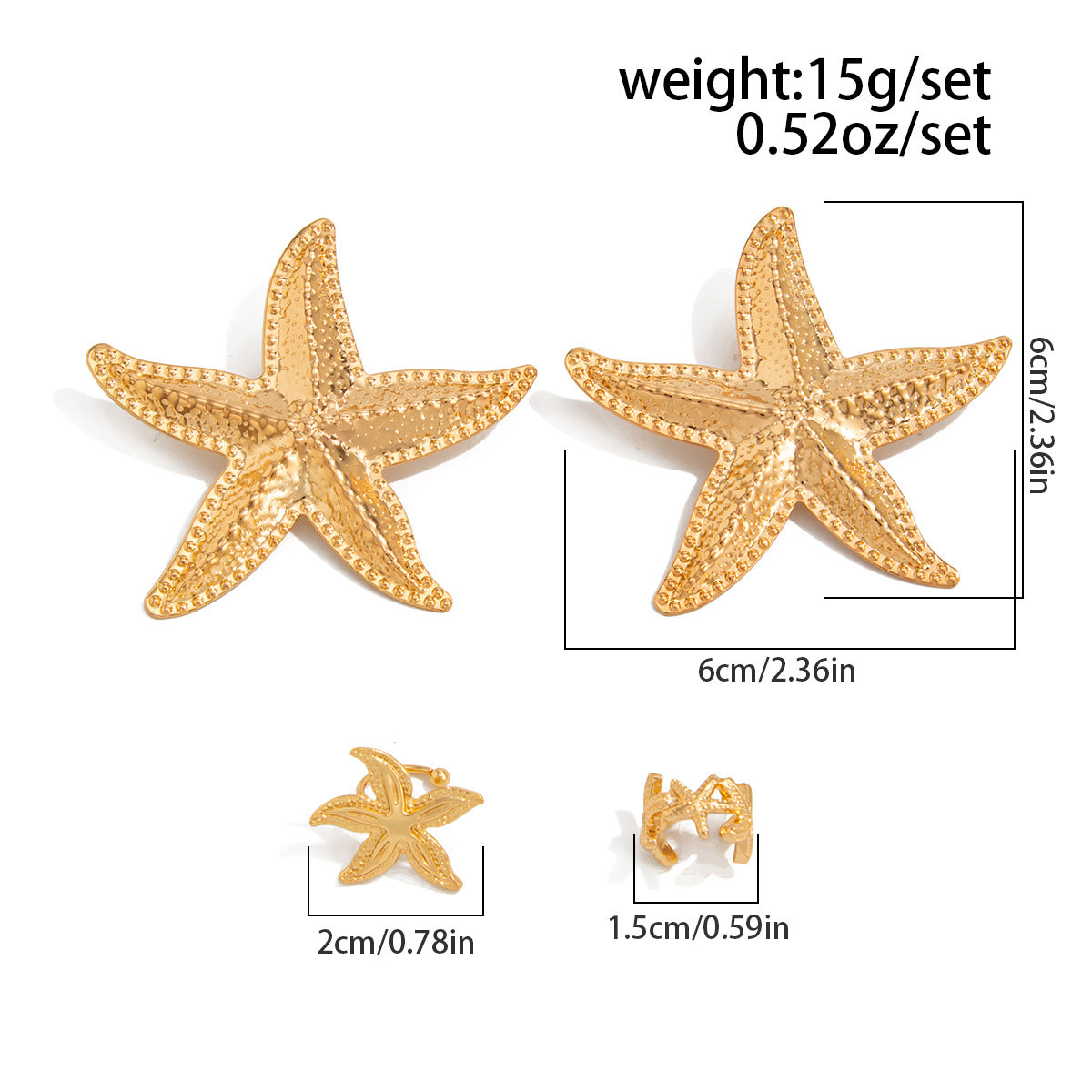 Planderful Vienna Verve Starfish Ear Clips Set For Boho Beach Vacation Lovers Lightweight Statement Jewelry