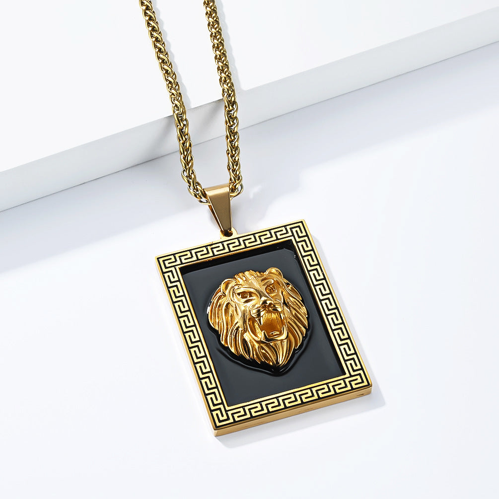 Planderful Lion Head Necklace For Men Steel Titanium Durable Punk Streetwear Pendant Everyday Genie Collection