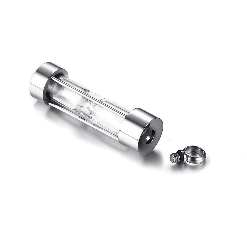 Stainless Steel Glass Hourglass Urn Pendant Necklace for Men
