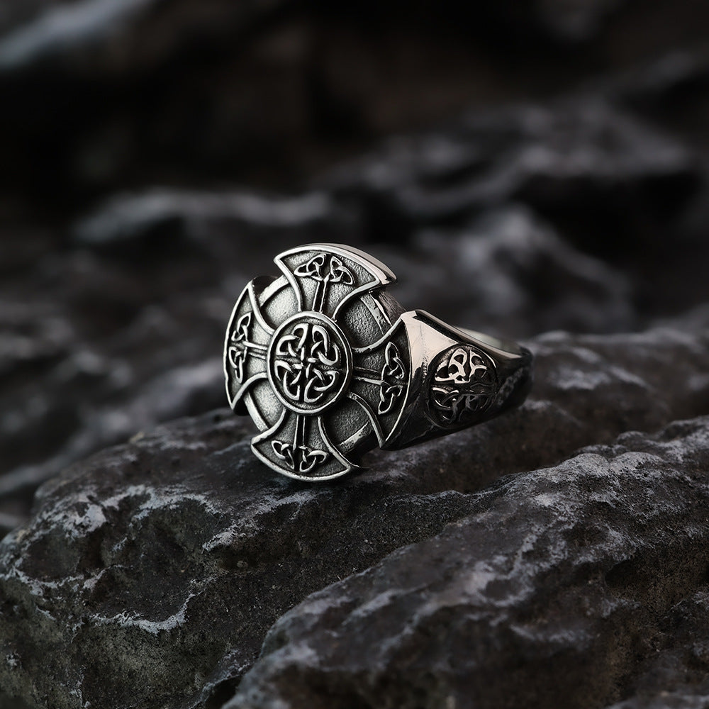 Planderful Stainless Steel Celtic Knot Cross Viking Ring For Men Vintage European And American Style