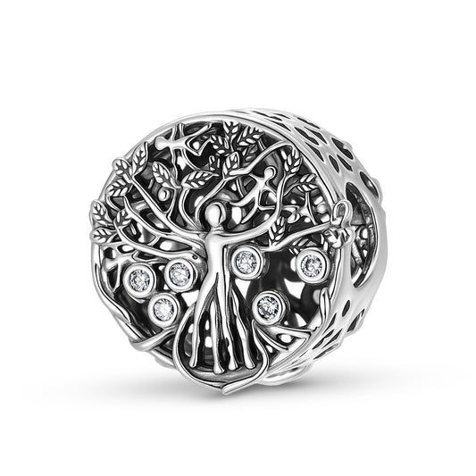 Planderful Jewelry Sterling Silver Beaded Bracelet With Zircon Pendant And Family Life Tree Design