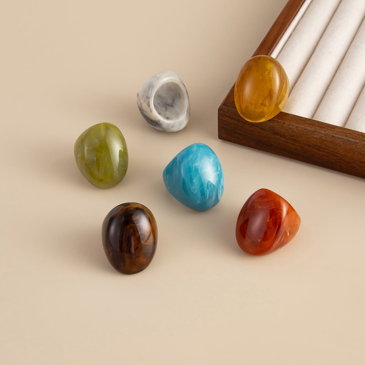 Planderful Collection Resin Ring Vienna Verve Bold Color Smudge Geometric Wide Statement Unisex Jewelry
