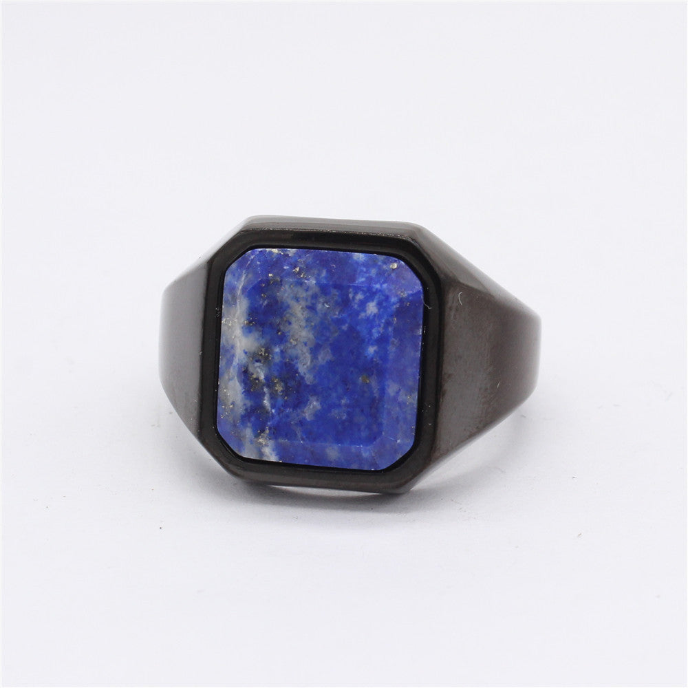 Planderful Titanium Steel Ring With Blue Sandstone Starry Sky Unisex Protection Statement