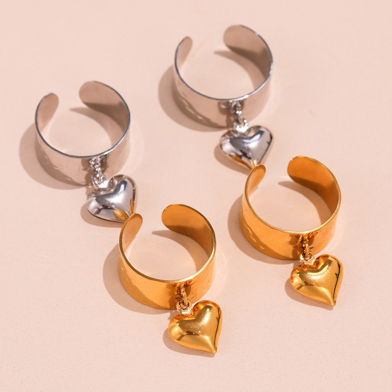 Planderful Peach Heart Open Ring Wide Band For Women