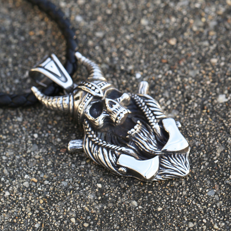 Retro Punk Skull Horns Titanium Steel Pendant for Men - Wholesale European and American Style