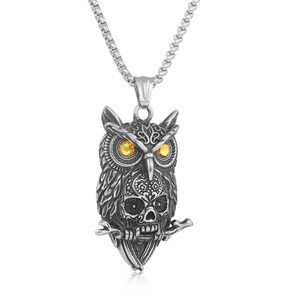 European And American Stainless Steel Owl Pendant Necklace