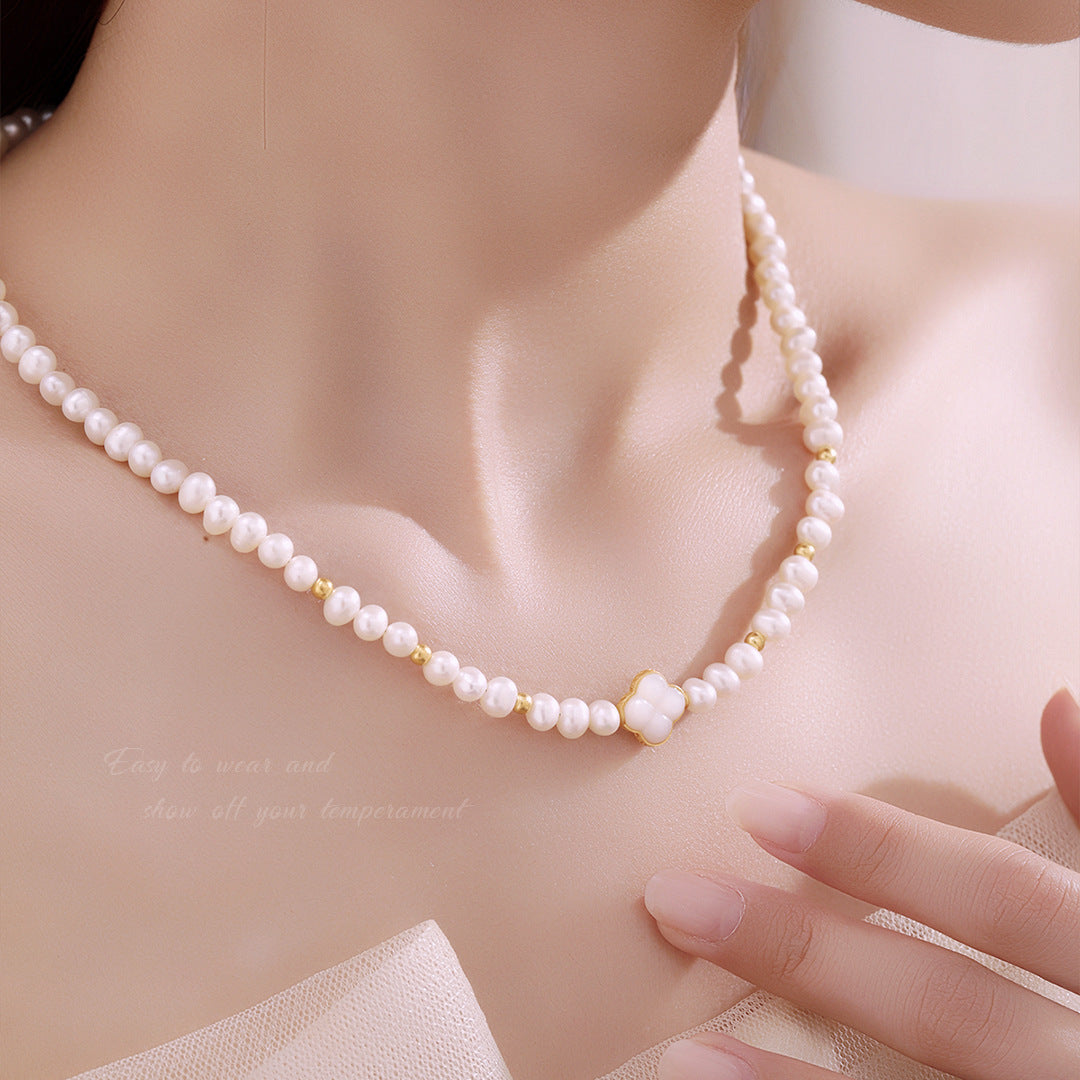 Freshwater Pearl Four-Leaf Clover Necklace