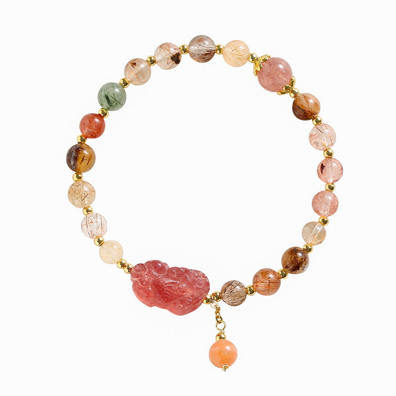 Strawberry Quartz Crystal Pixiu Bracelet