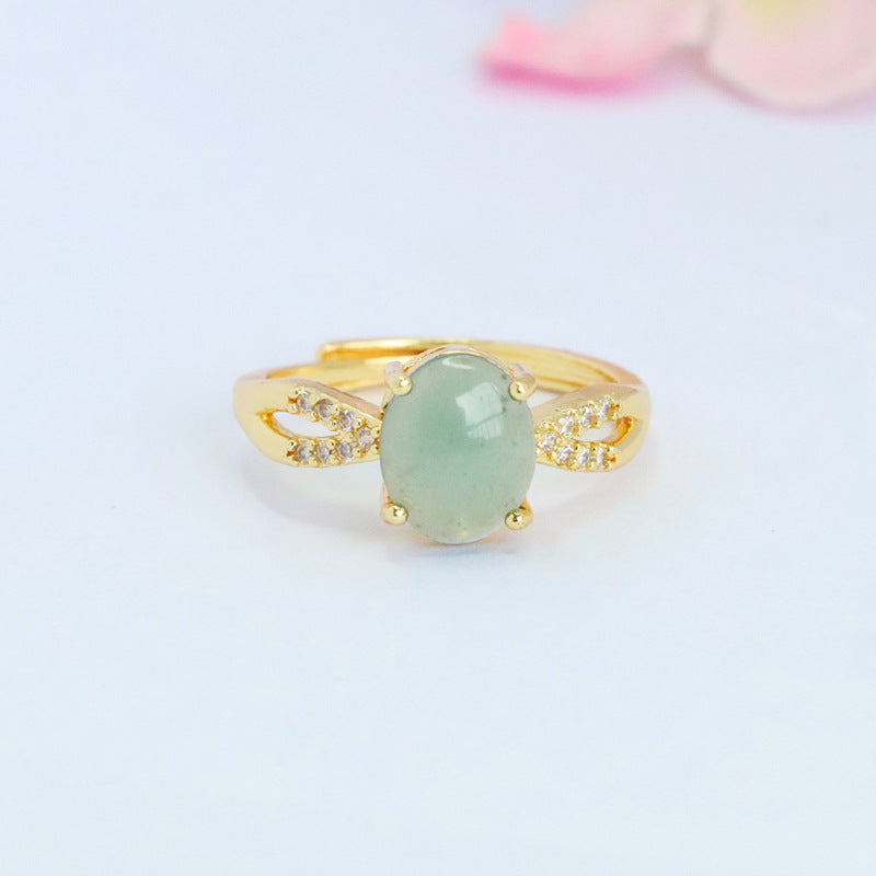 Blue Water Jadeite Double-Hoop 8*10 mm Ring