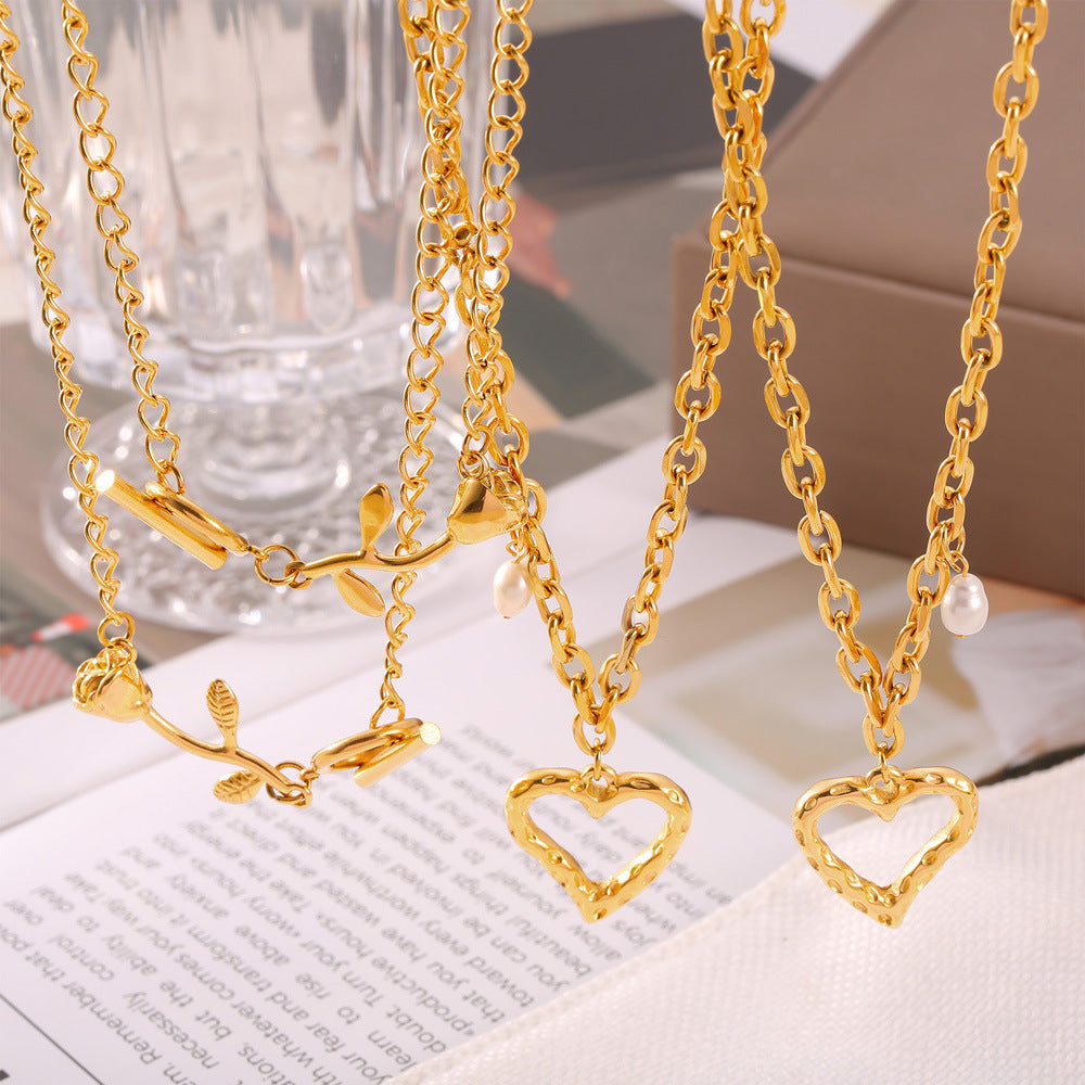 Sweet Rose Love Pendant Necklace - Elegant Korean Design