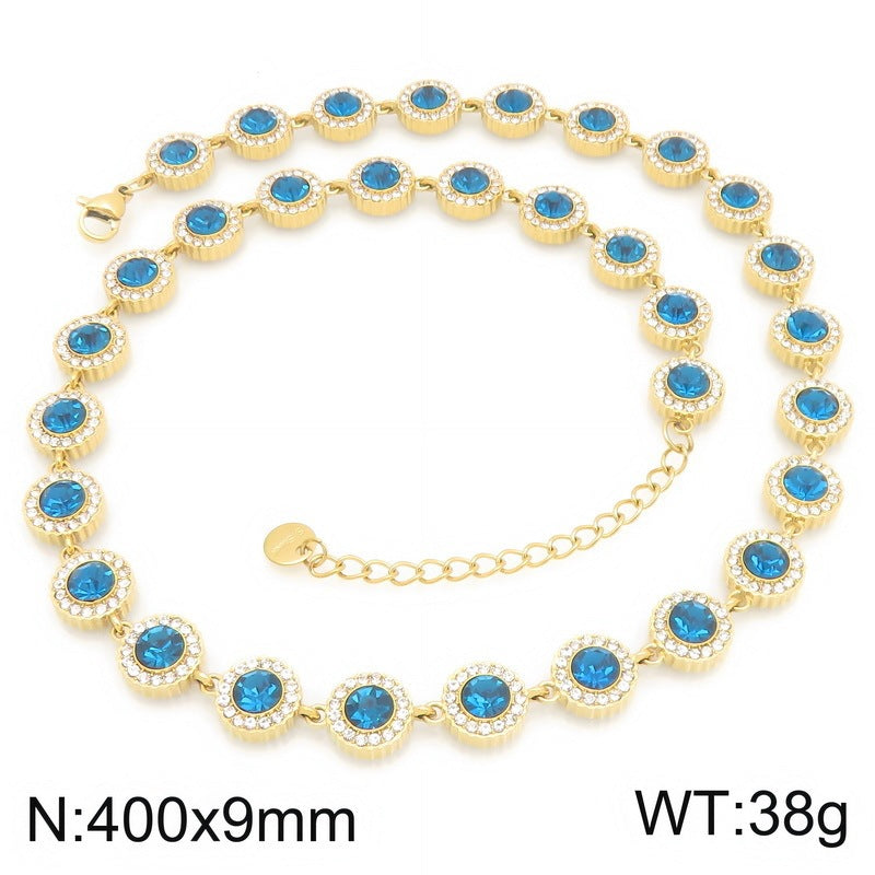 Light Color Zircon Ball Necklace, Court Style, Collarbone Chain, Stainless