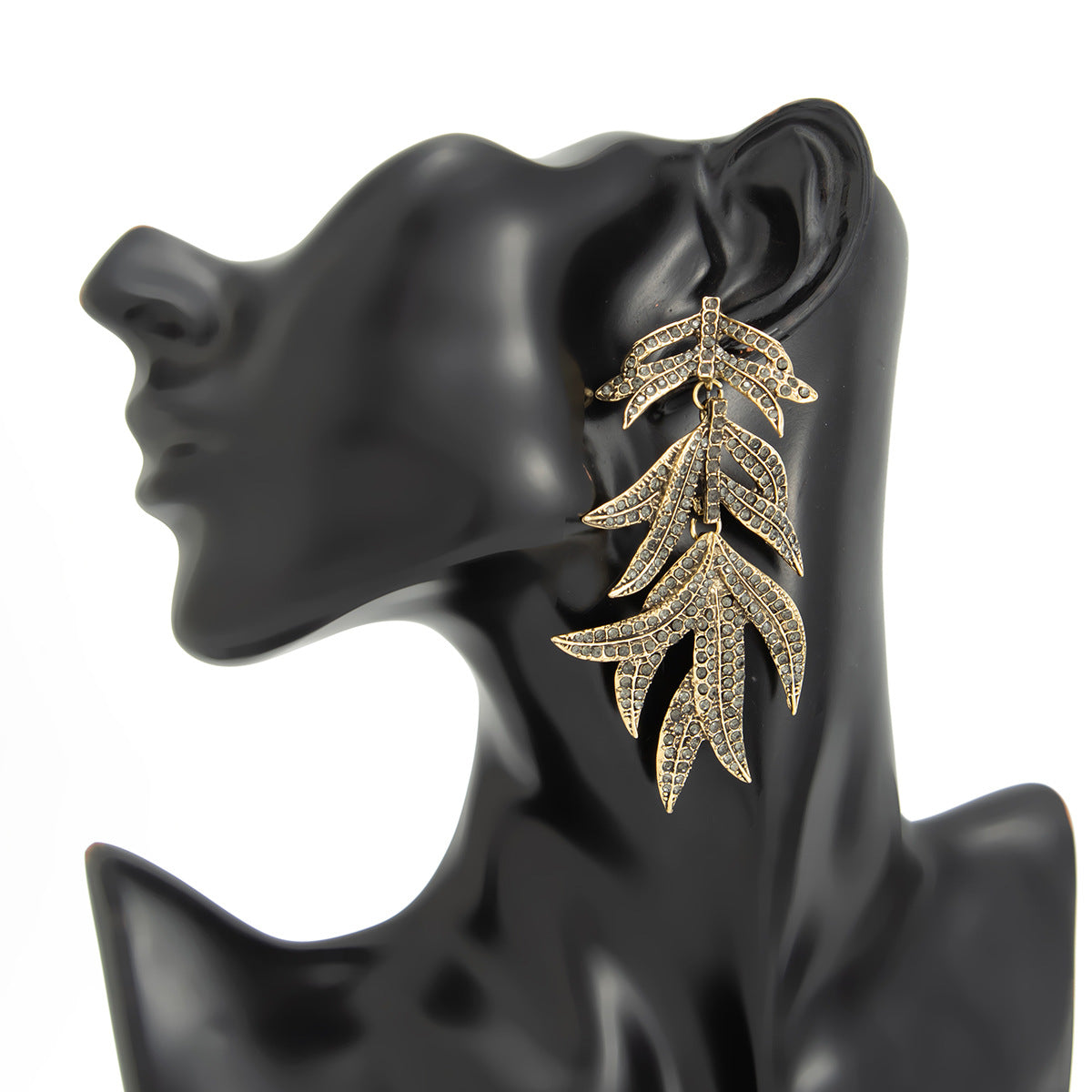 Planderful Leaf Tassel Zircon Earrings Exaggerated Retro Medieval Style Vintage Statement Jewelry For Women