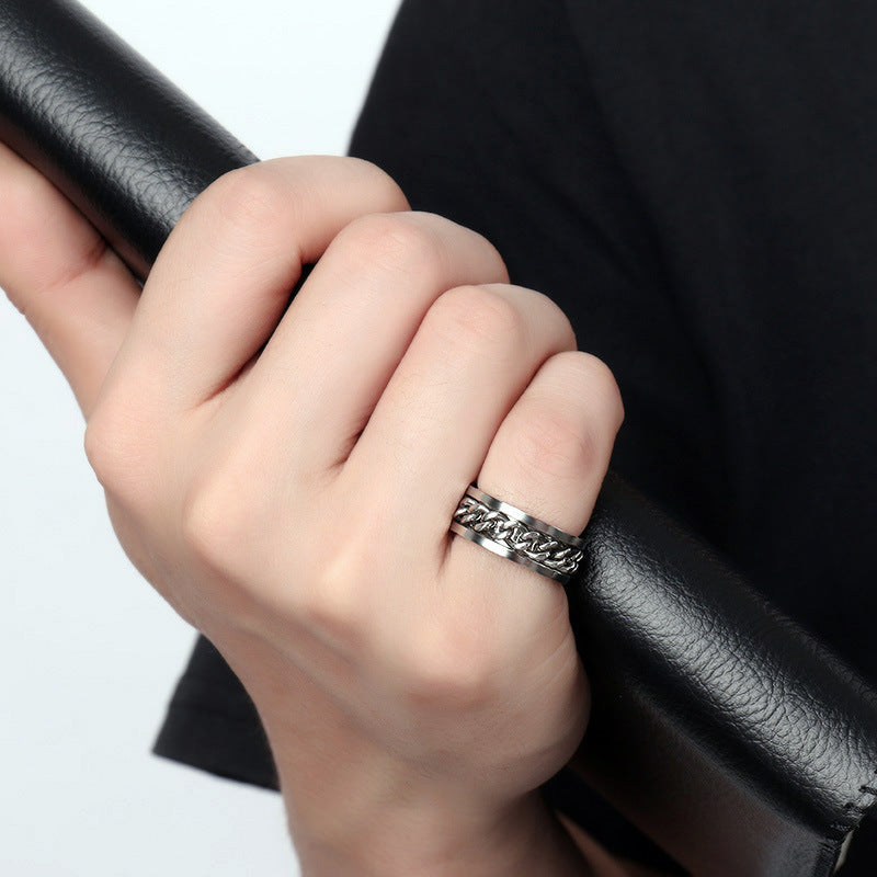 Chain Rotating Stainless Steel Internet Celebrity Ring for Men