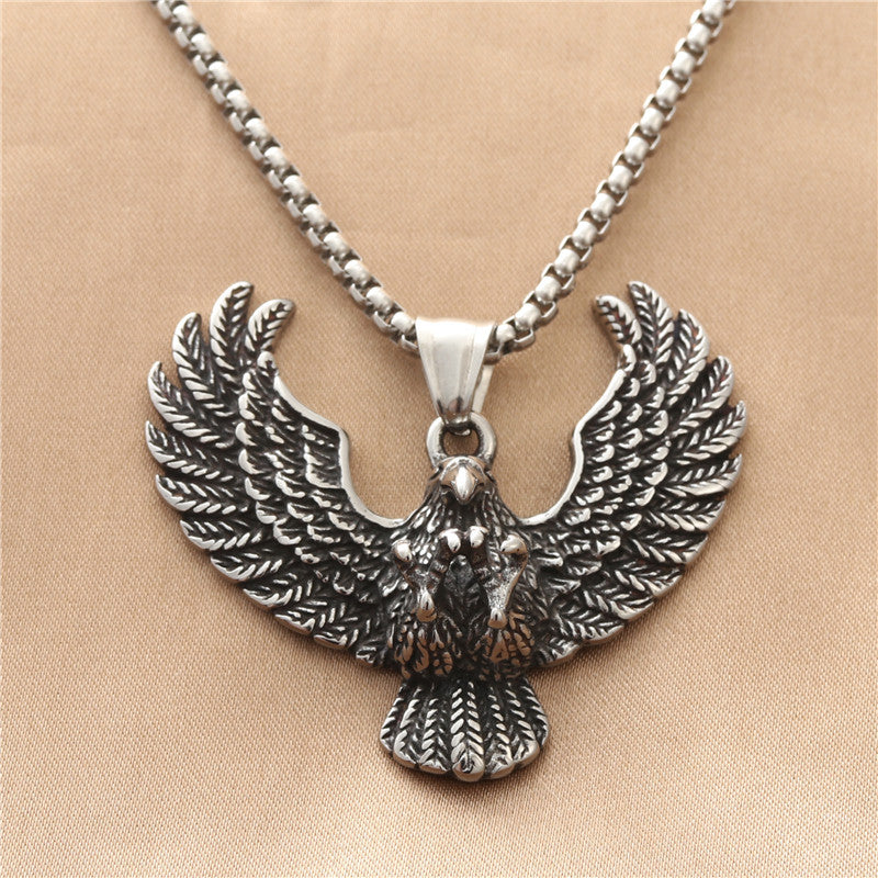 Personalized Titanium Steel Eagle Wings Necklace - Retro Punk Style for Men