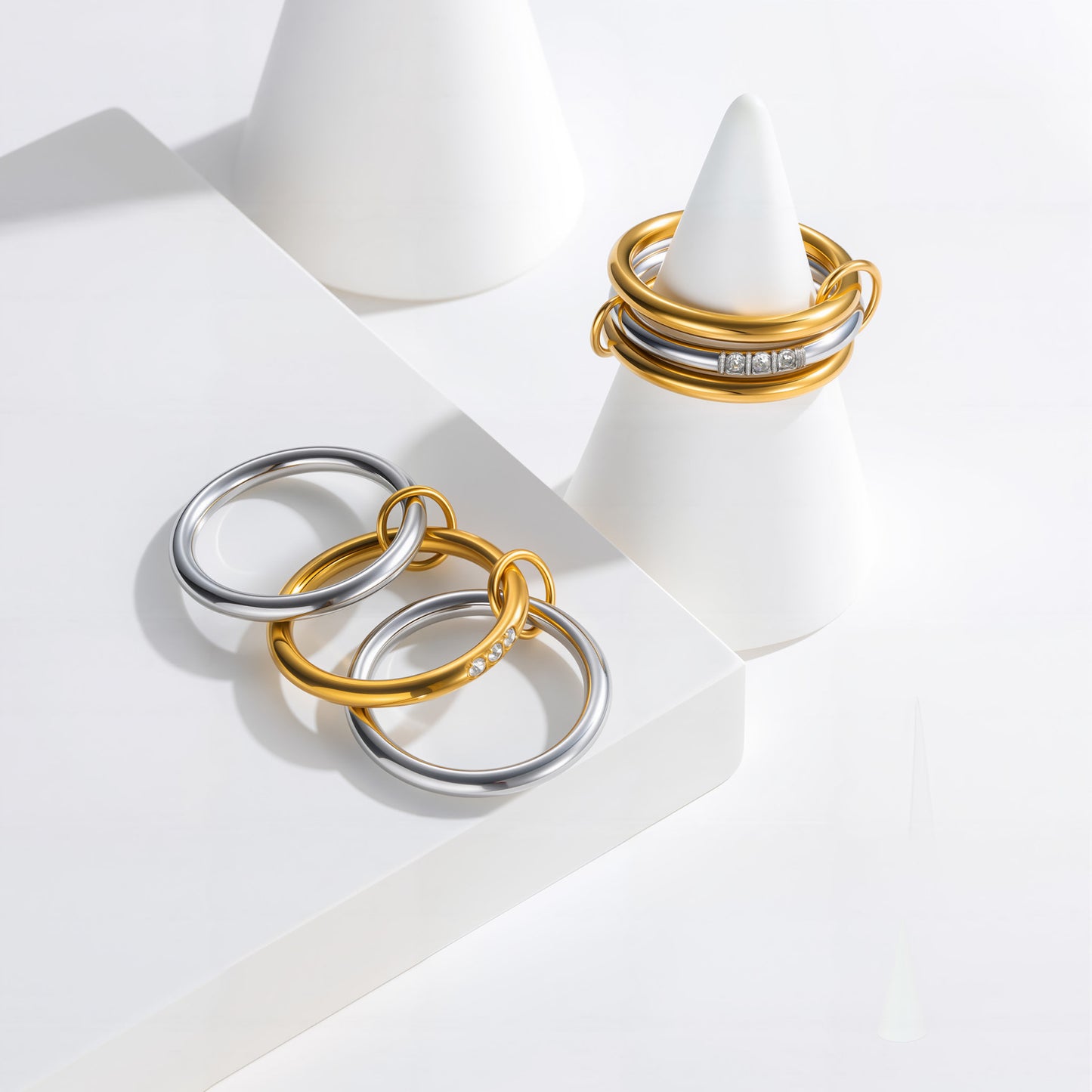 Planderful Zircon Encrusted Titanium Steel Stacked Ring