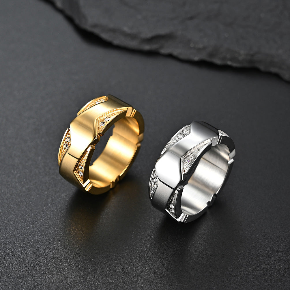 Planderful Unisex Titanium Steel Ring Gold Plated Zircon