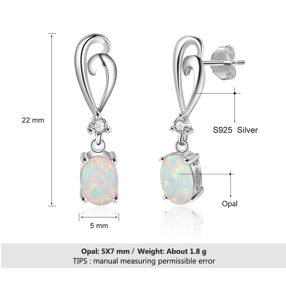 Planderful Jewelry Opal Earrings Sterling Silver Oval Drop Earrings For Women Timeless Charm