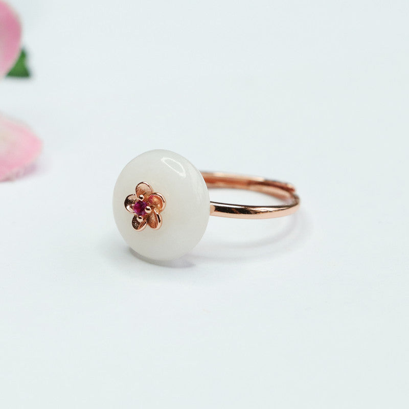 White Hetian Jade Peace Buckle Ring