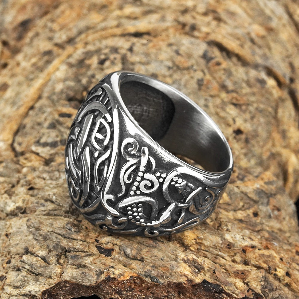 European And American Jewelry Wholesale Men's Titanium Steel Ring Retro Viking Celtic Knot Dragon Ring