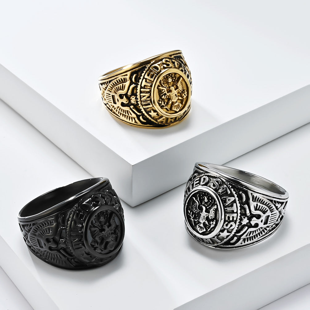 European American Retro Bald Eagle Titanium Steel Ring