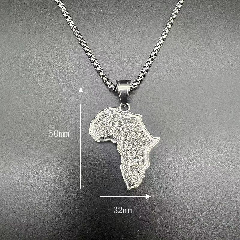 Steel Necklace - Statement Africa Map Pendant