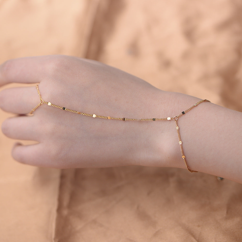 S925 Sterling Silver Beach Chain Ring Bracelet Integrated Chain Hand