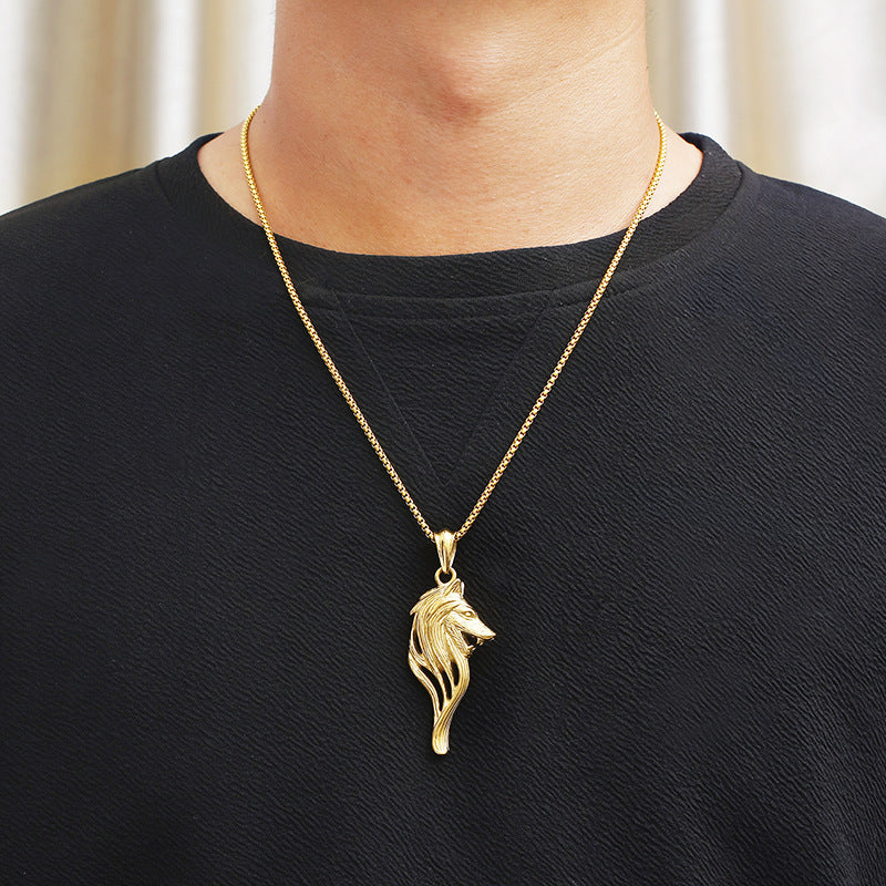Viking Wolf Head Pendant - Retro Stainless Steel Fashion Jewelry for Men