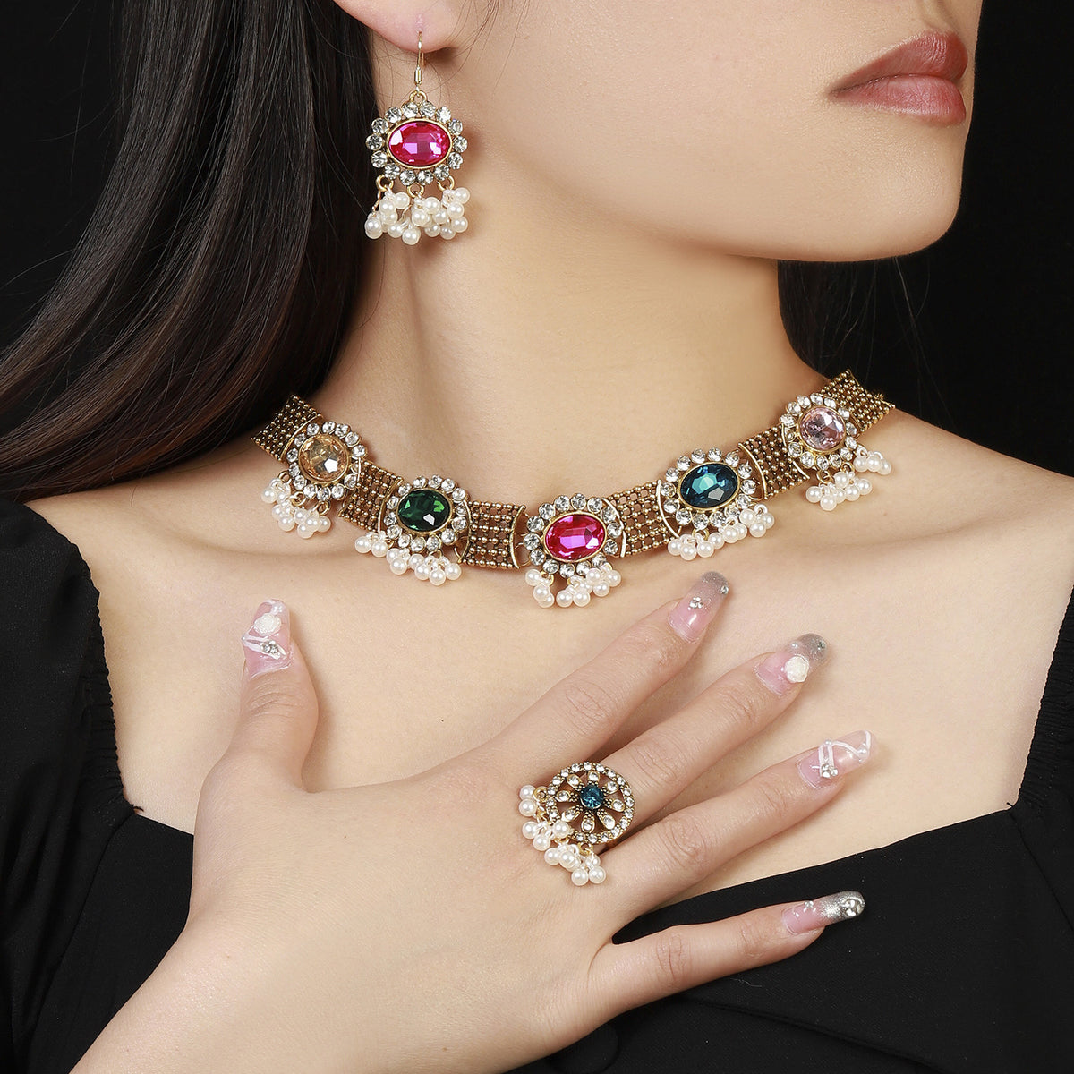 Savanna Rhythms Alloy Jewelry Set with Tassels and Rhinestones
