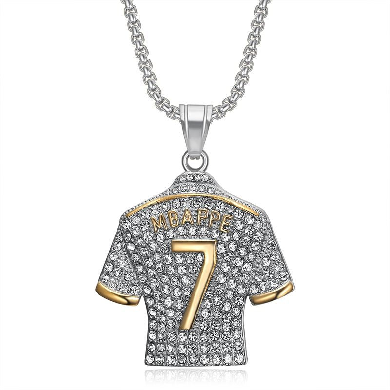 Planderful Football Jersey Pendant Necklace Titanium Steel Gold Plated Zircon No 7 Star For Hip Hop Fans