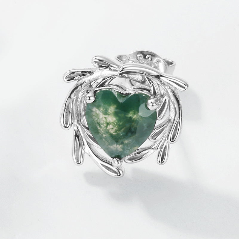 Planderful Everyday Genie Earrings – Unique Green Moss Silver Aquatic Plant Design