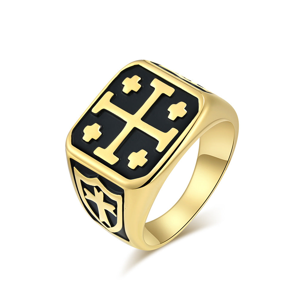 Steel Ring – Vintage Jerusalem Cross Men's Accessory