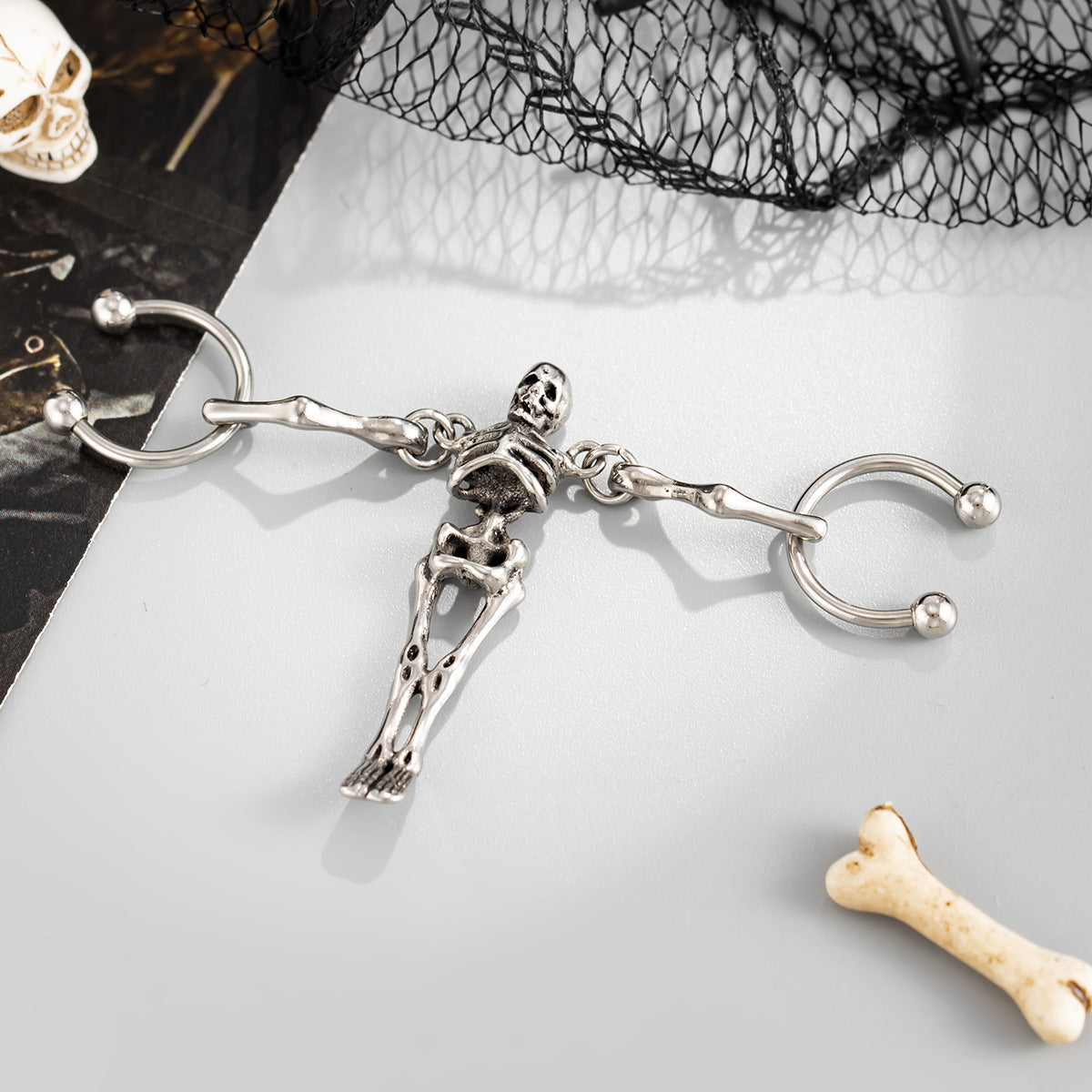 Planderful Skull Earbone Stud Earrings Titanium Steel Skeleton Jewelry For Women Bold Statement