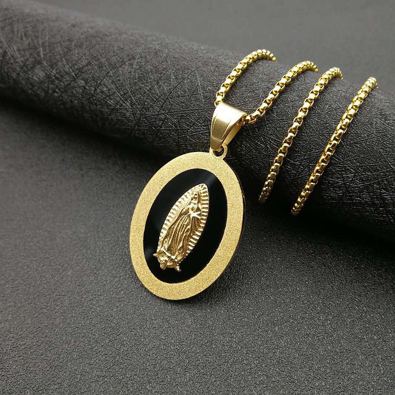 Planderful Everyday Genie Hip Hop Jewelry Stainless Steel Sand Pressed Oval Pendant Necklace For Streetwear Fans