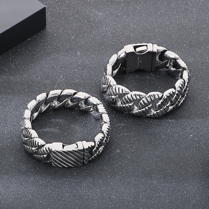 Planderful Titanium Steel Bracelet Unisex Cuban Chain Bold