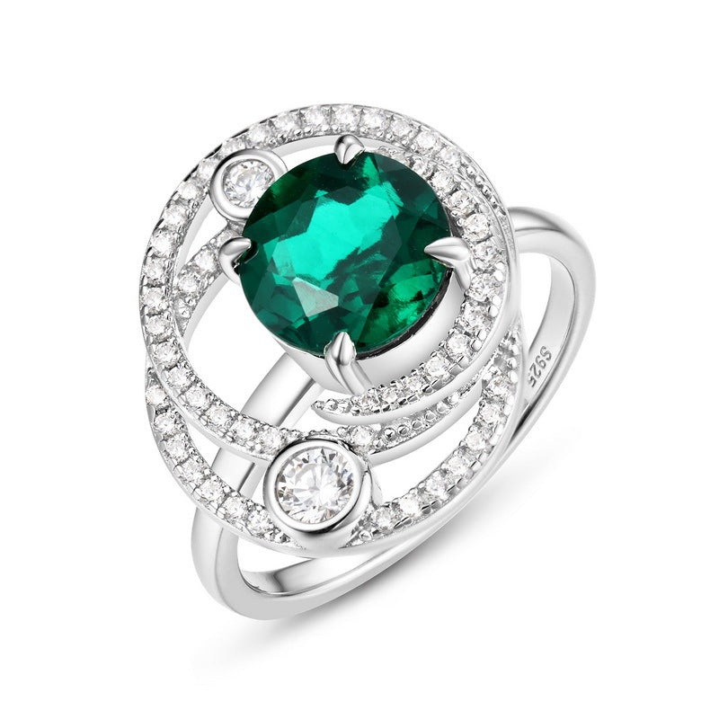 Planderful Jewelry Sterling Silver Lab Grown Emerald Ring Elegant High End Design