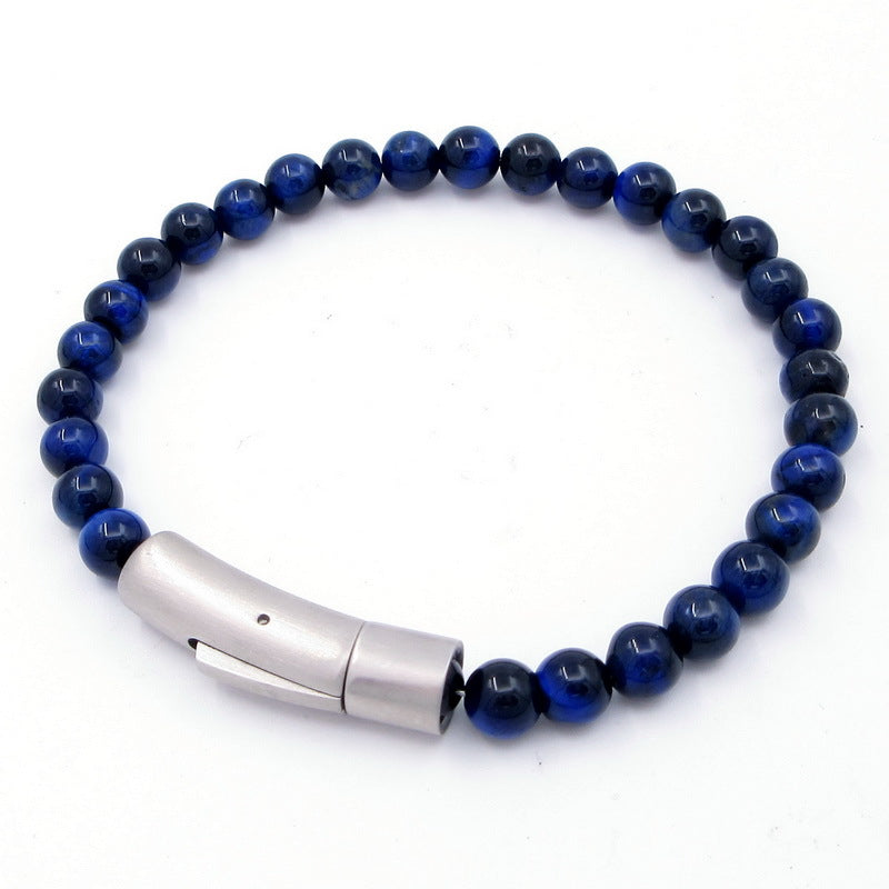 Bracelet – Tiger's Eye Stone Turquoise Magnetic Buckle Titanium Steel Men's Beaded