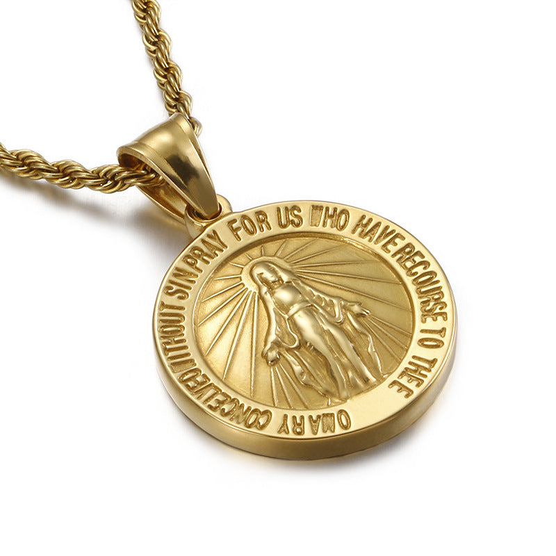 Classic Round English Letter Maria Titanium Steel Pendant for Men - European and American Style