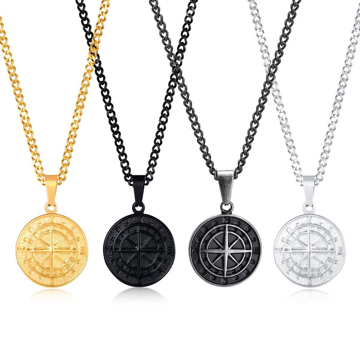 Stainless Steel Compass Pendant Gold Coin Compass Necklace