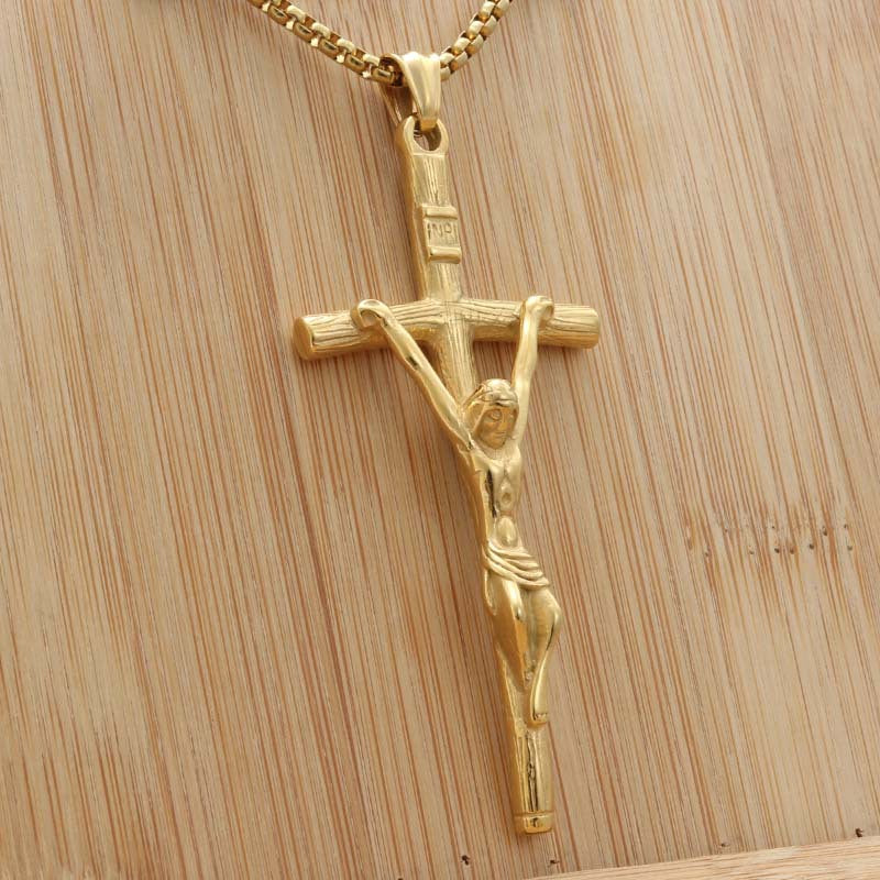 Titanium Steel Cross Pendant Necklace for Men - Punk Style Retro Stainless Steel Accessory by Planderful