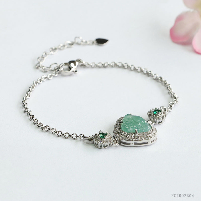 Blue Water Jadeite Buddha Pavé-Style Bracelet