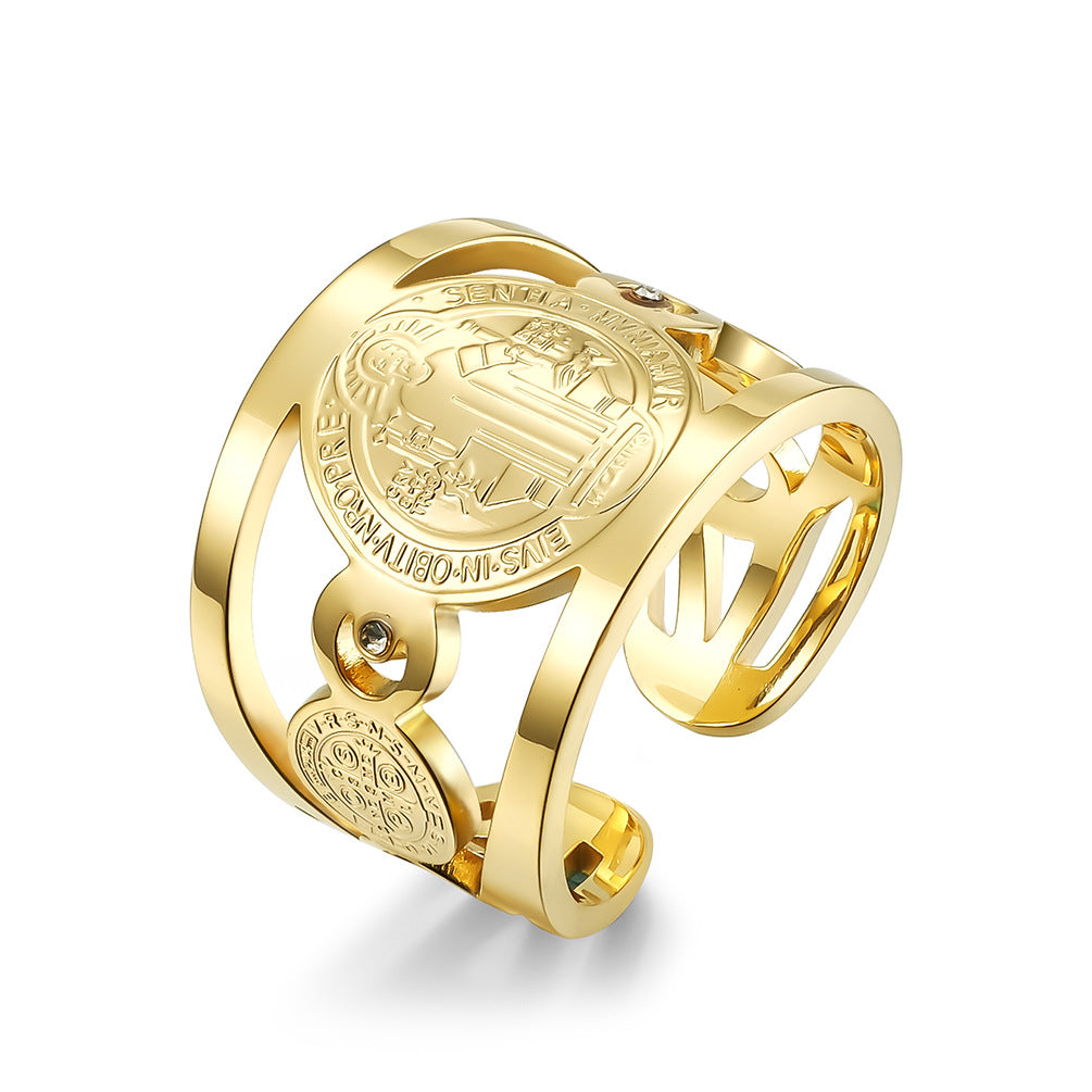 Saint Benedict Stainless Steel Ring for Men