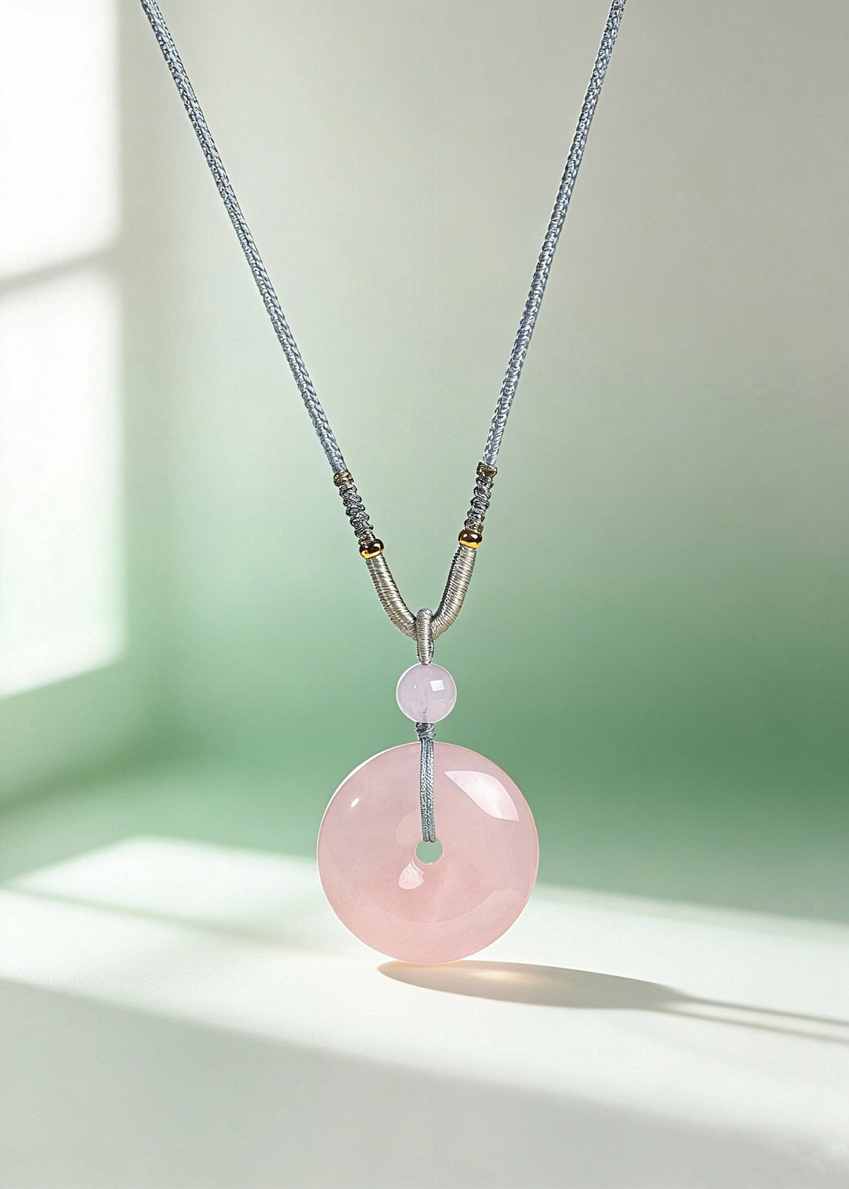 Rose Quartz Obsidian Crystal Peace Buckle Heart Pendant Necklace