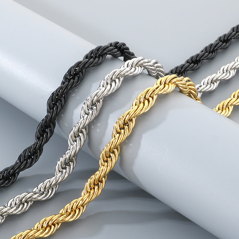 Twisted Rope Bracelet And Necklace Set Stainless Steel Men
