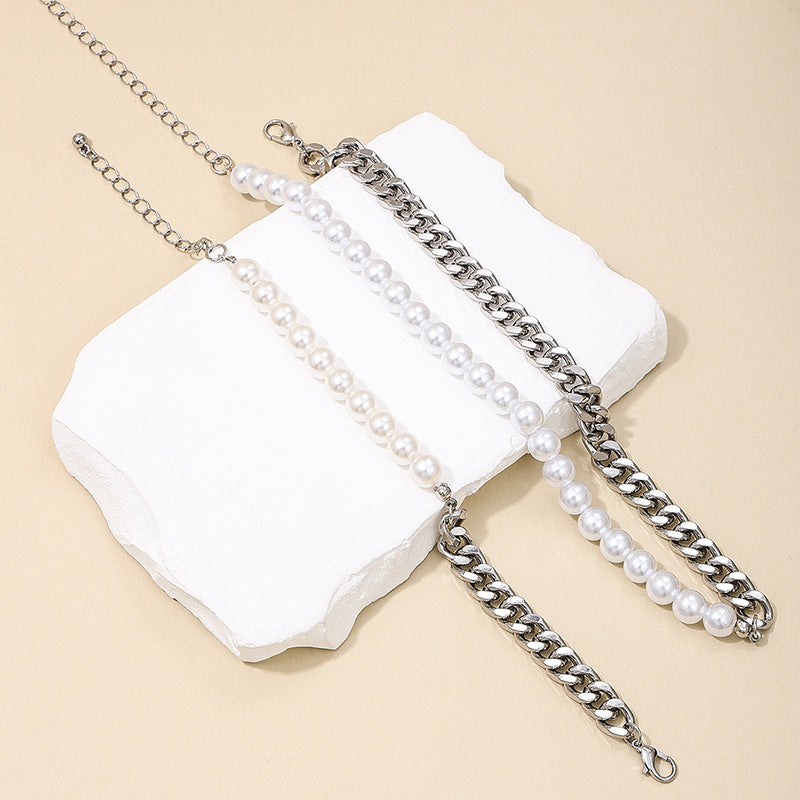 Hip-hop Cuban Chain Pearl Jewelry Set for Stylish Women