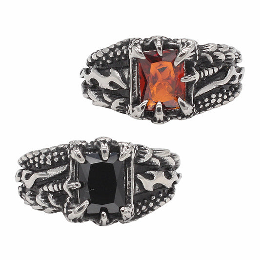 Planderful Jewelry Mens Dragon Claw Zircon Ring Stainless Steel Vintage European Design