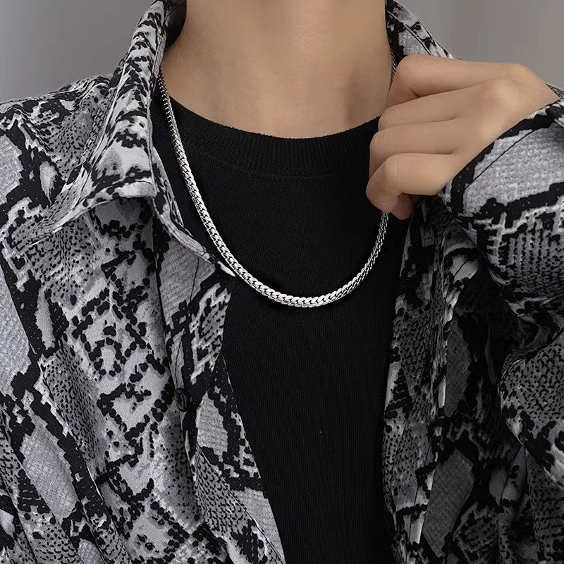 Planderful Jewelry Titanium Steel Embossed Cuban Necklace For Men Steel Link Chain