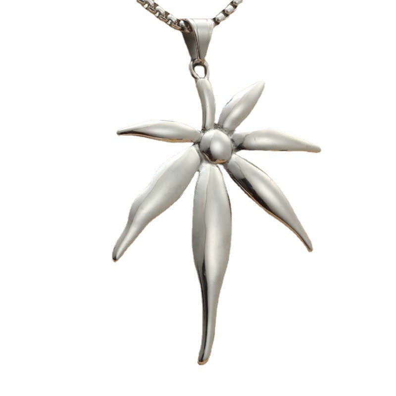 Customized Titanium Steel Floral Pendant - Retro Punk Necklace for Men and Women by Planderful